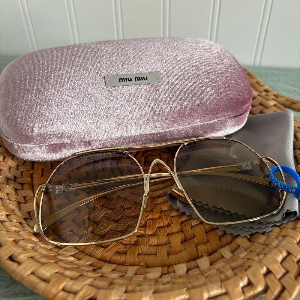 Miu Miu MU A55S Geometric Square Metal Sunglasses in Gold